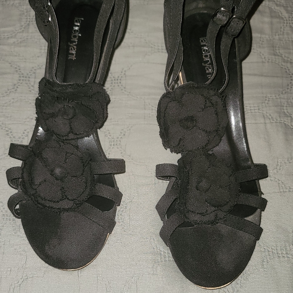 Black Cork Wedge Sandal, Size 12W